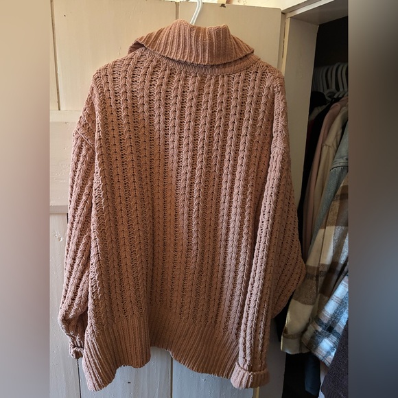 aerie Pink Cable Knit Half-Zip Turtleneck Sweater - Picture 2 of 2